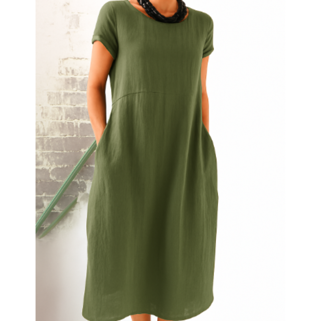 Zoé – Robe midi à manches courtes femme