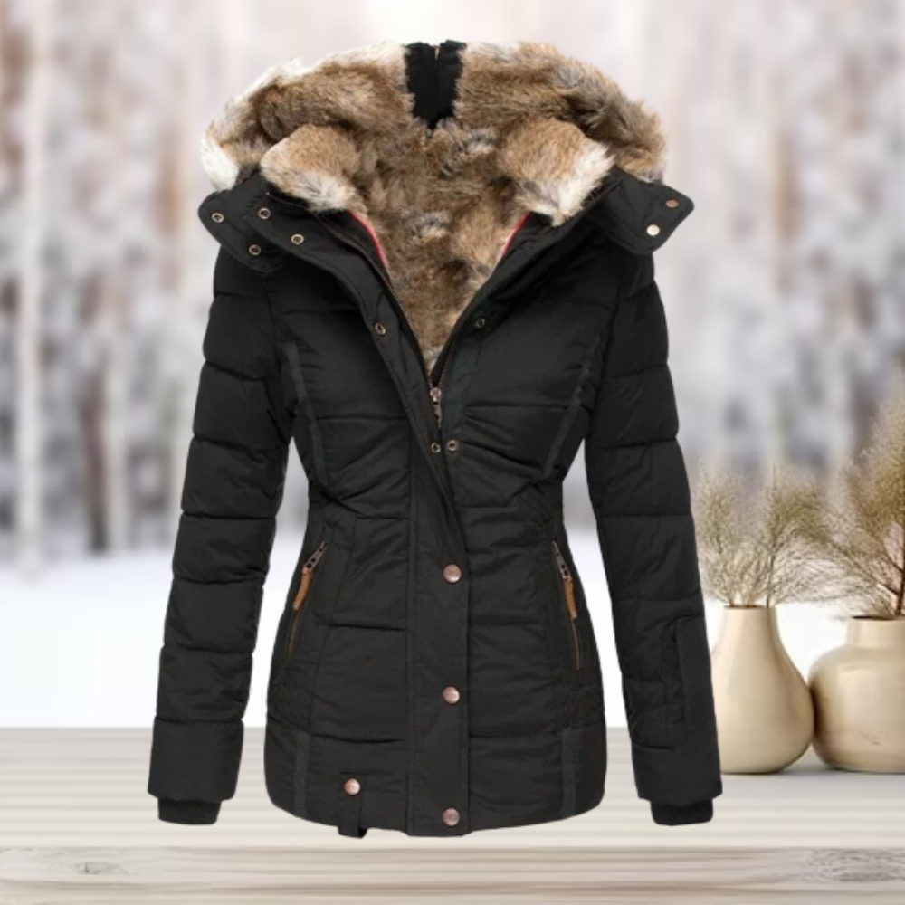 Élise – Veste femme hiver à col en fausse fourrure
