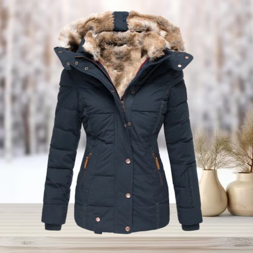 Élise – Veste femme hiver à col en fausse fourrure