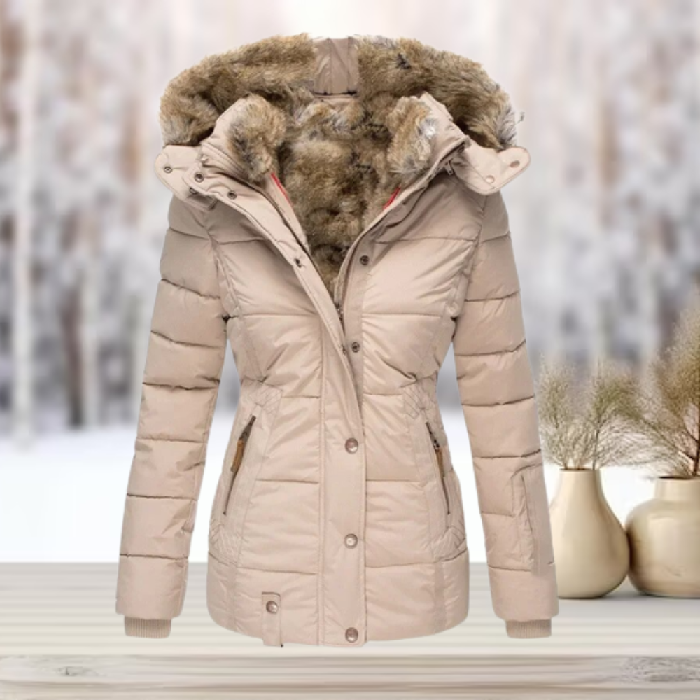 Élise – Veste femme hiver à col en fausse fourrure