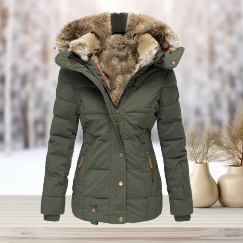 Élise – Veste femme hiver à col en fausse fourrure