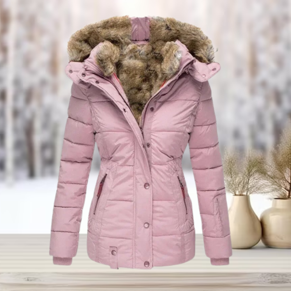 Élise – Veste femme hiver à col en fausse fourrure