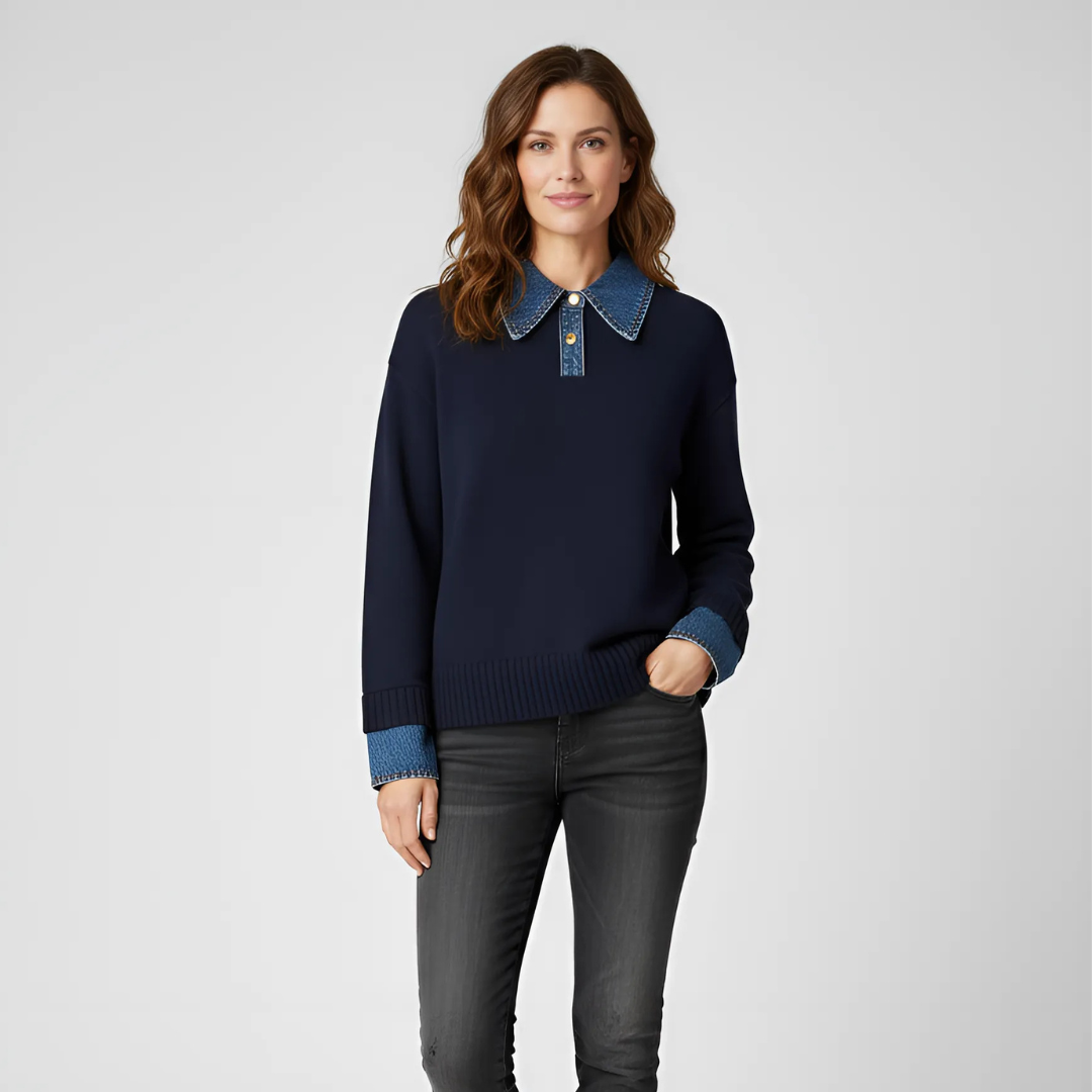 Solène – Pull col denim à effet superposé femme