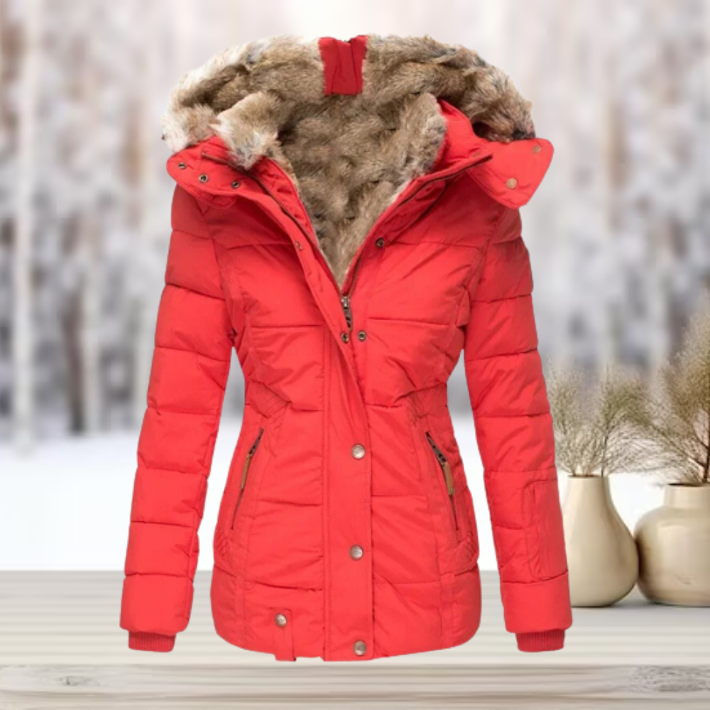 Élise – Veste femme hiver à col en fausse fourrure