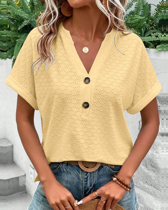 Clara – Blouse casual à manches courtes et col en V femme