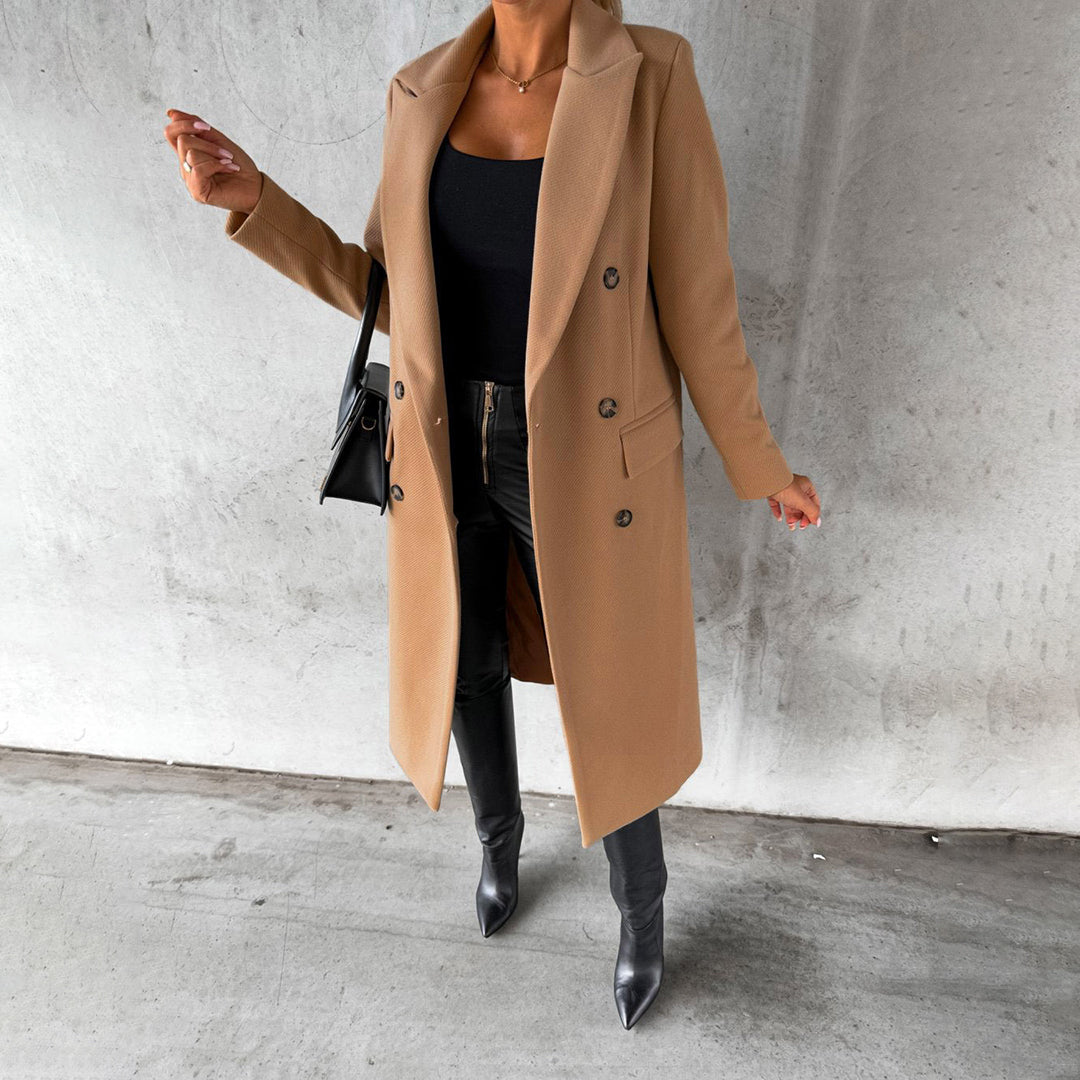 Wrenley – Manteau long femme automne à double boutonnage