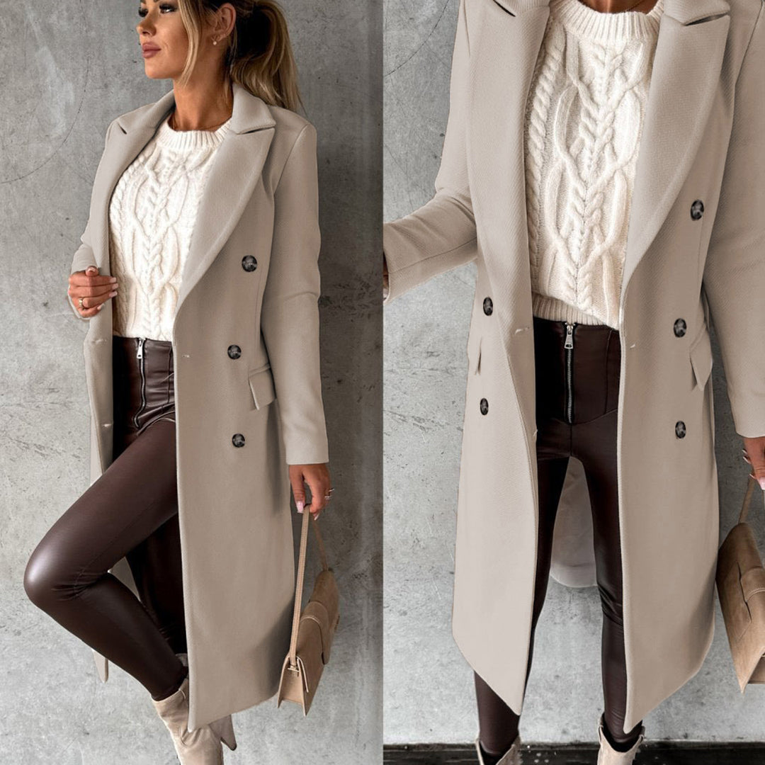 Wrenley – Manteau long femme automne à double boutonnage