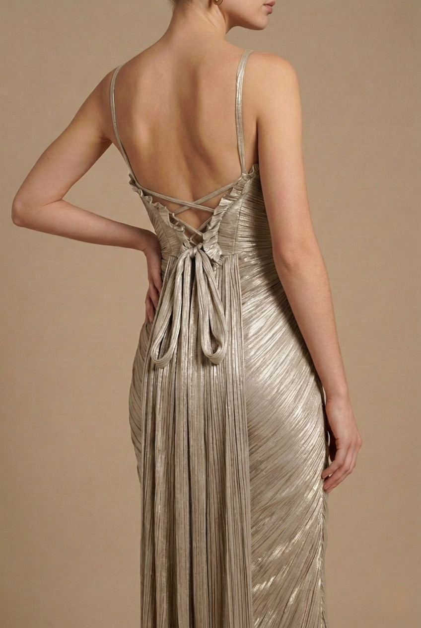Bérénice – Robe maxi plissée style corset à jupe longue femme