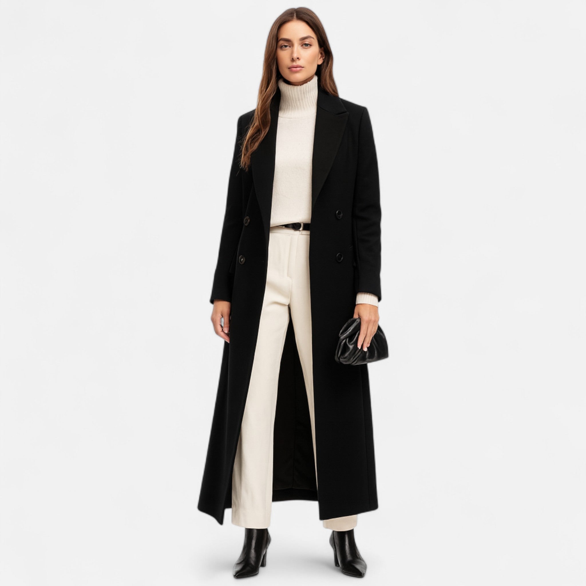 Inès – Manteau maxi noir longue coupe élégante femme