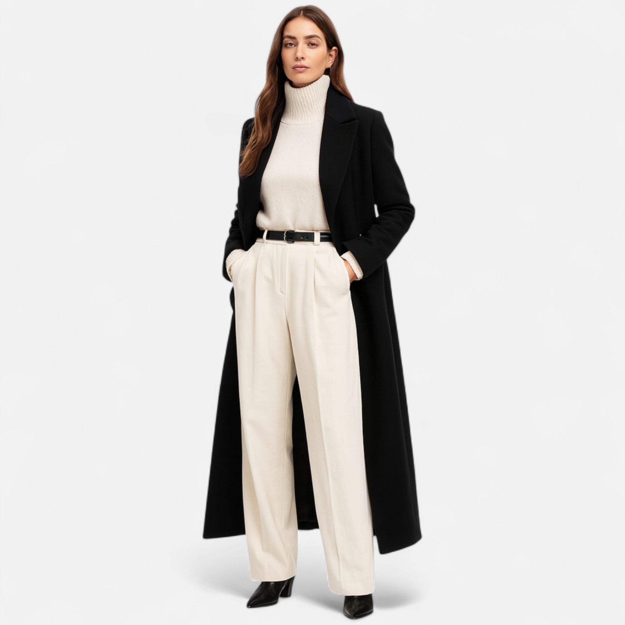 Inès – Manteau maxi noir longue coupe élégante femme