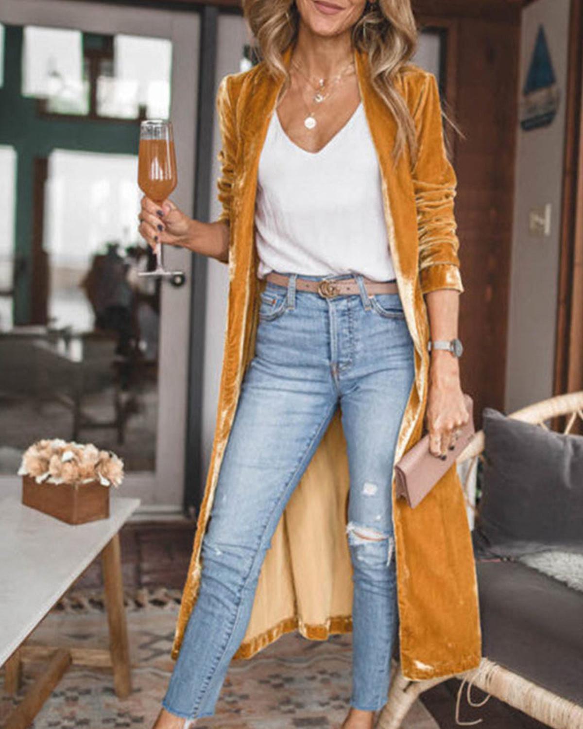 Fleur – Long cardigan en velours façon duster femme