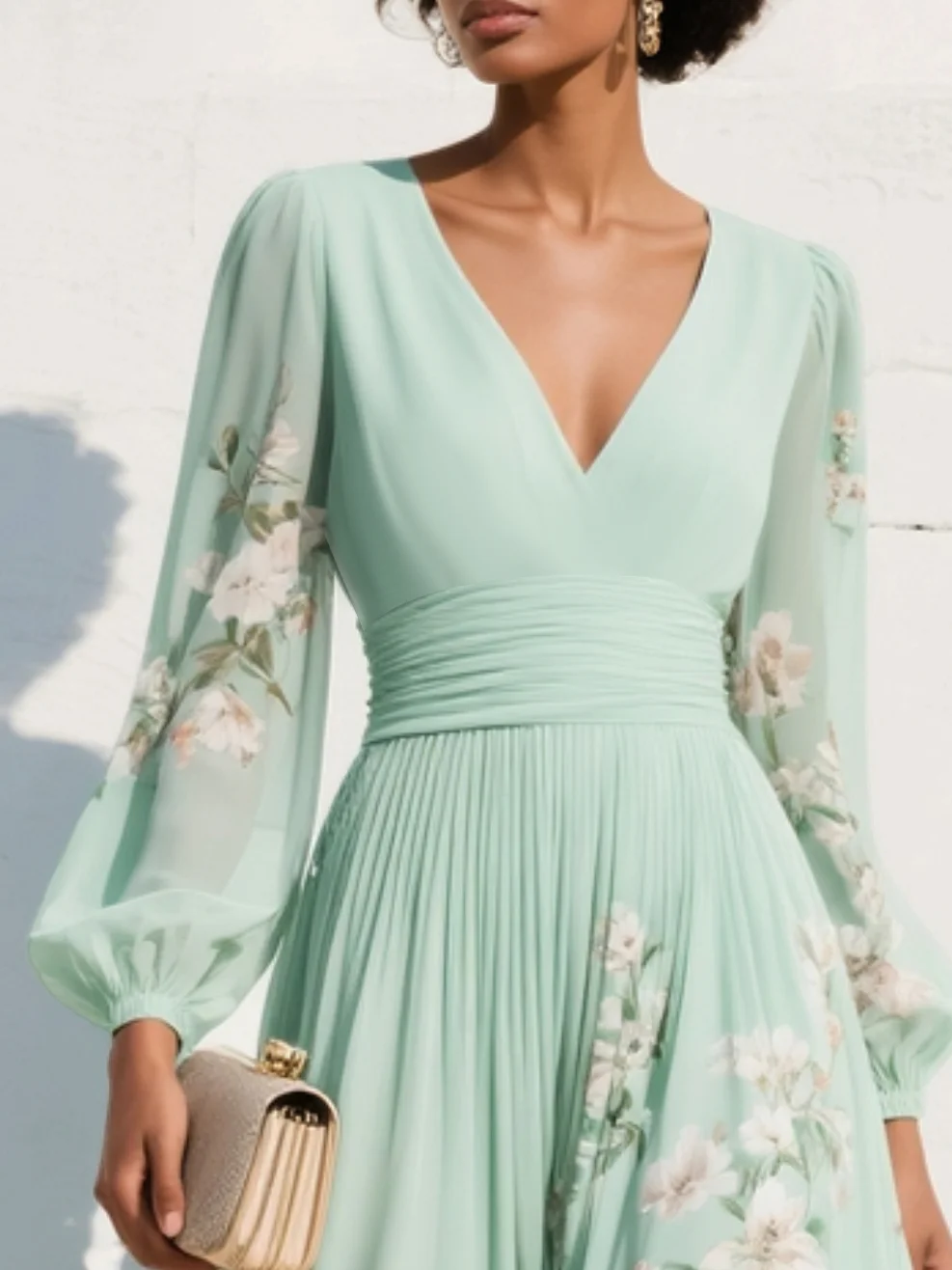 Capucine – Robe midi d'été en mousseline fleurie à col en V femme