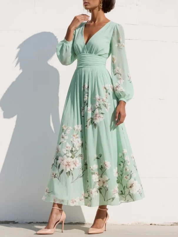 Capucine – Robe midi d'été en mousseline fleurie à col en V femme