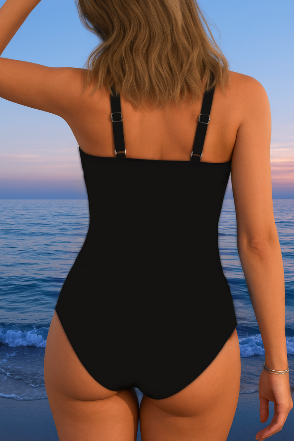 Maillot de bain une pièce femme cache-cœur, imprimé à fronces réglables