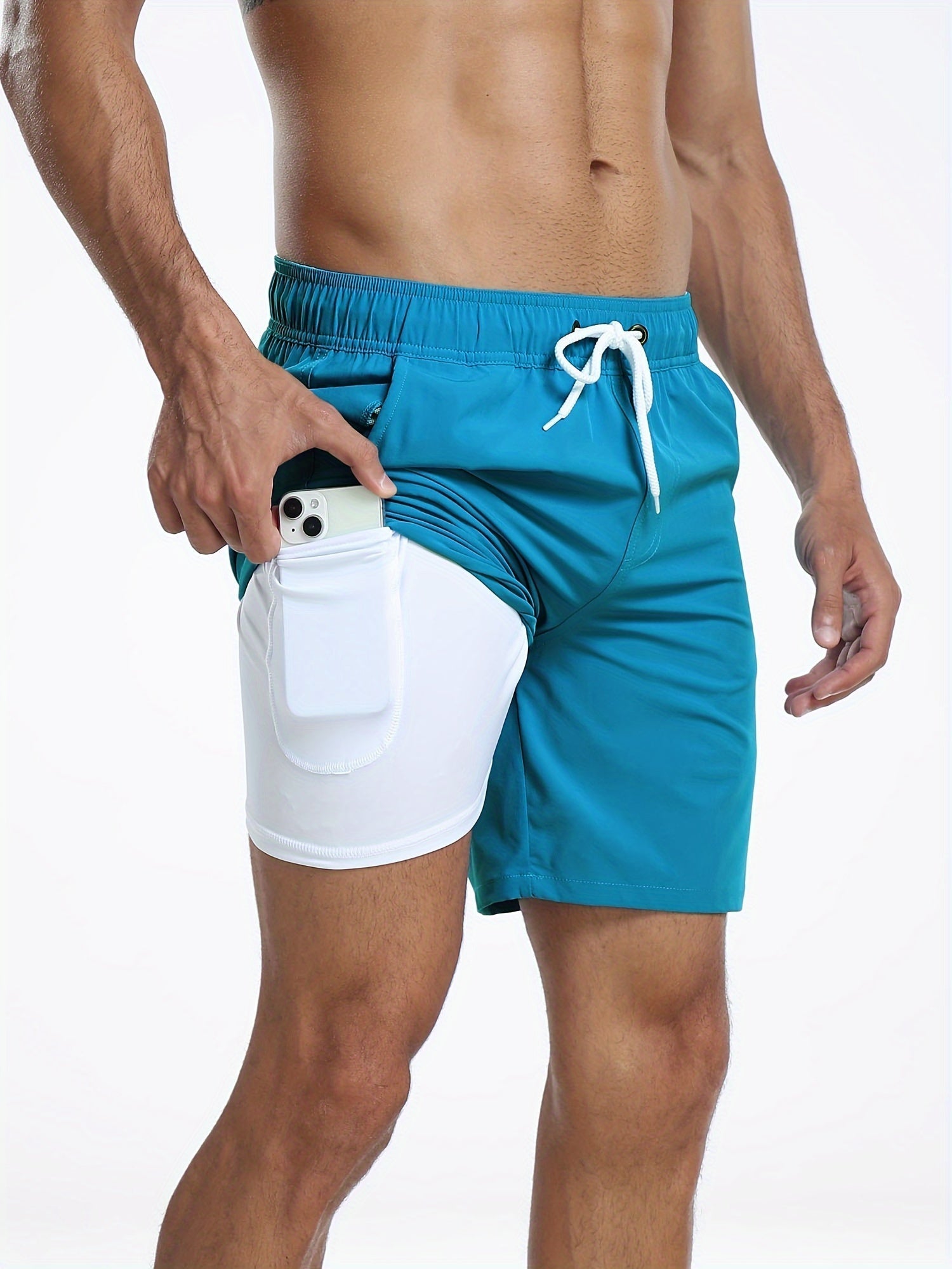 Short de bain homme léger séchage rapide à poche téléphone