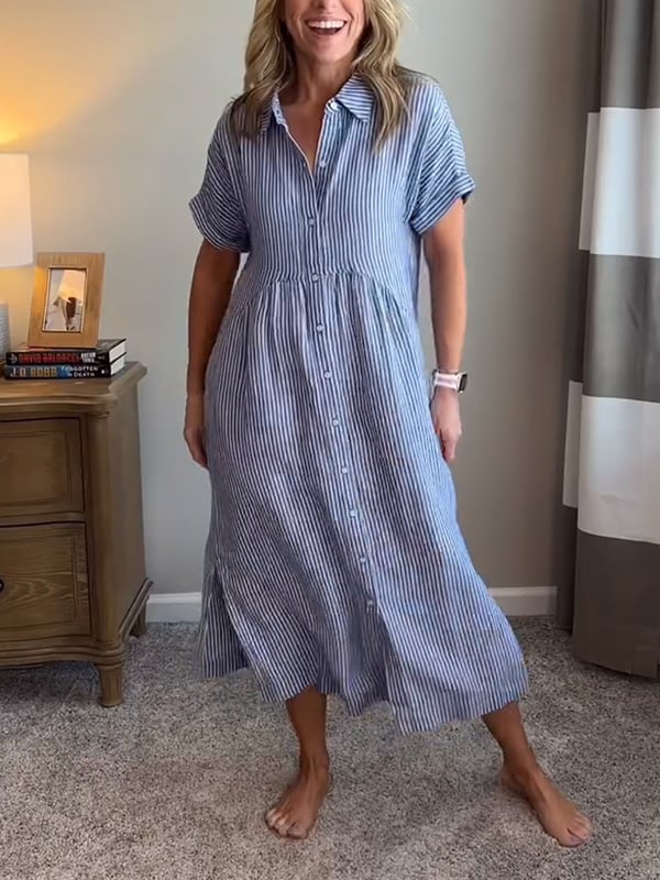Romane – Robe chemise midi rayée boutonnée femme