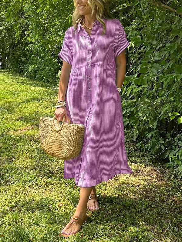 Romane – Robe chemise midi rayée boutonnée femme