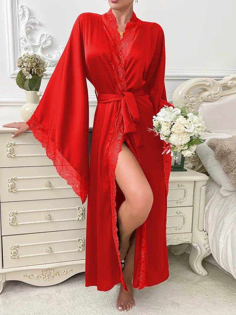 Isabelle – Kimono long en dentelle avec ceinture et manches larges femme