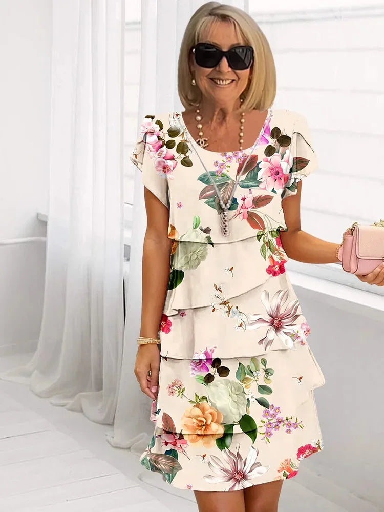 Lison – Robe mini plissée à volants imprimé floral femme