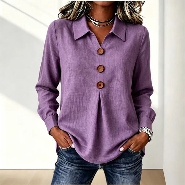 Blouse femme à col classique avec boutons décoratifs 14