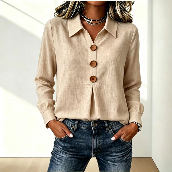 Blouse femme à col classique avec boutons décoratifs 2