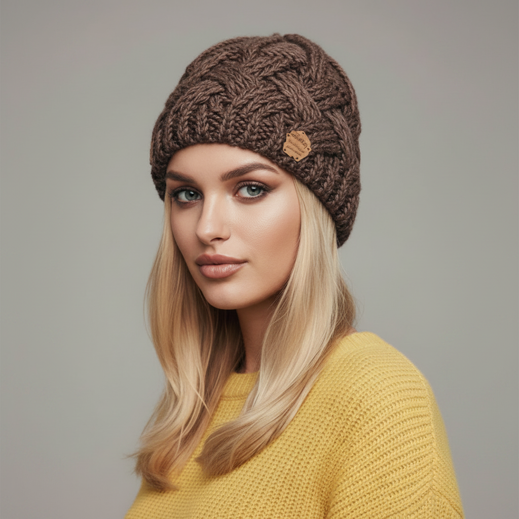 Bonnet en maille torsadée femme 1
