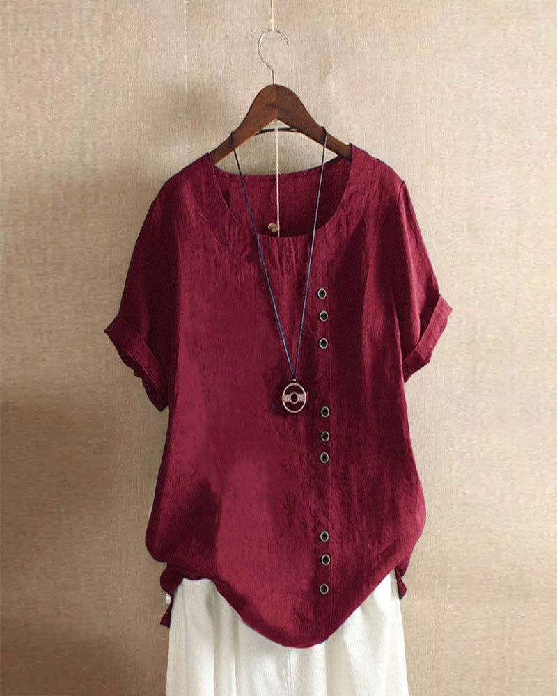Maëva – Blouse d’été à manches courtes et col rond femme