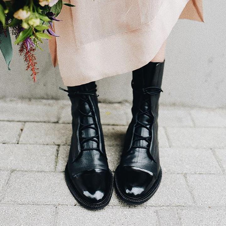 Bottes à lacets en cuir femme mi-mollet à talon bloc 7