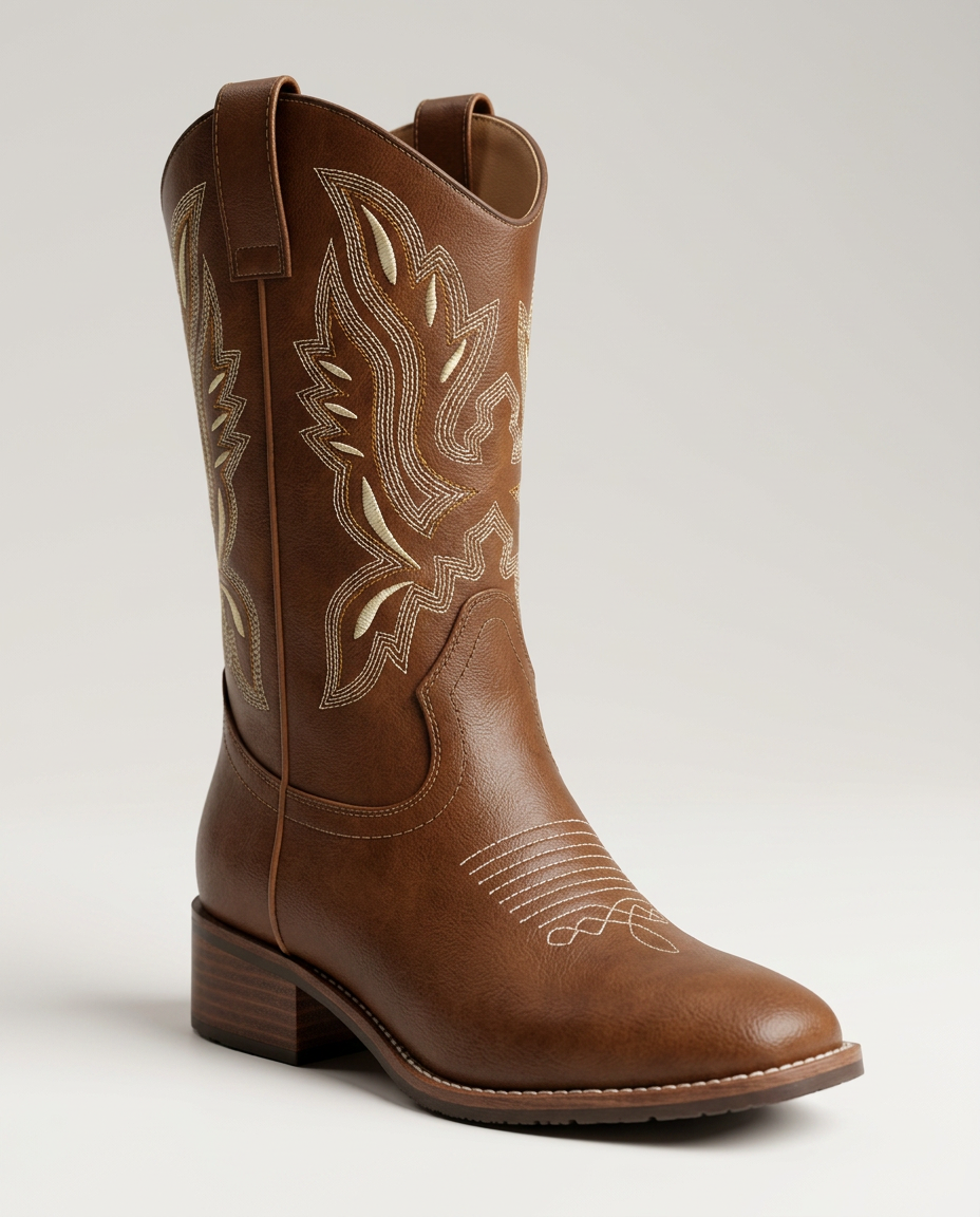 Bottes cowboy hautes femme à bout pointu brodées façon western 1