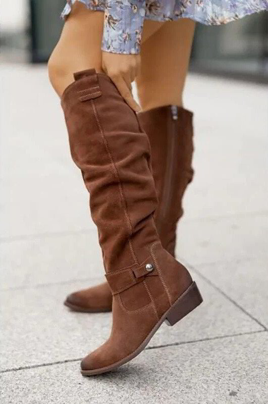 Bottes hautes femme à tige froncée, talon bloc bas et zip latéral 3