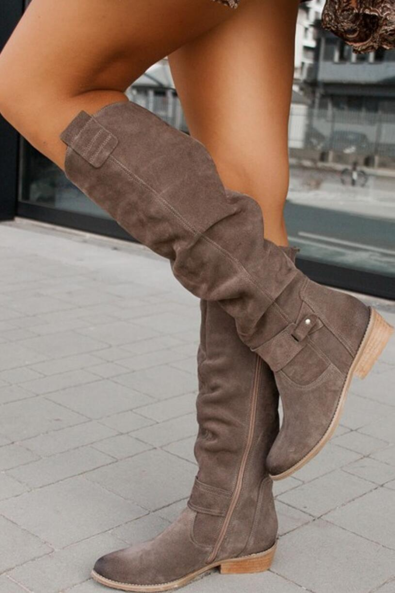 Bottes hautes femme à tige froncée, talon bloc bas et zip latéral 5