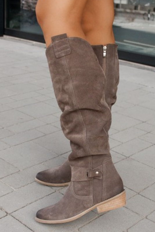 Bottes hautes femme à tige froncée, talon bloc bas et zip latéral 9