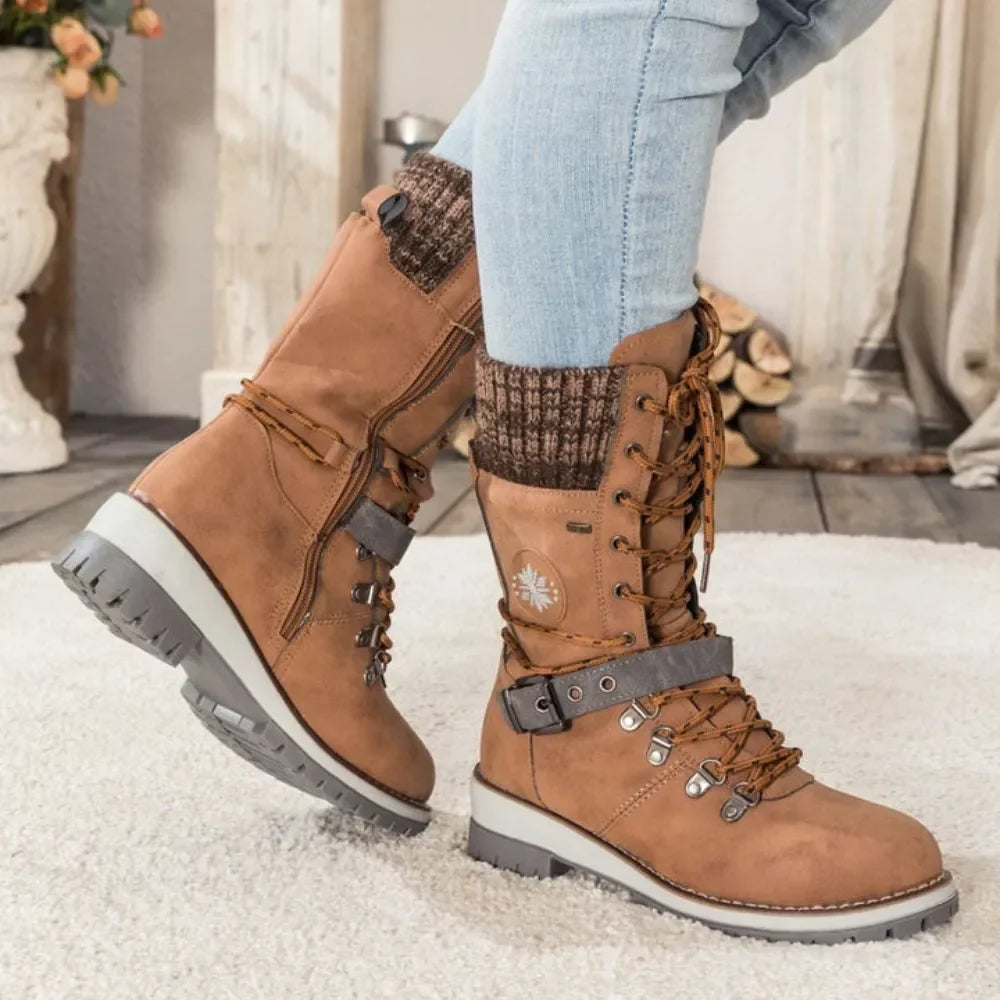 Bottes hautes femme d'hiver à lacets, boucle et semelle antidérapante 13