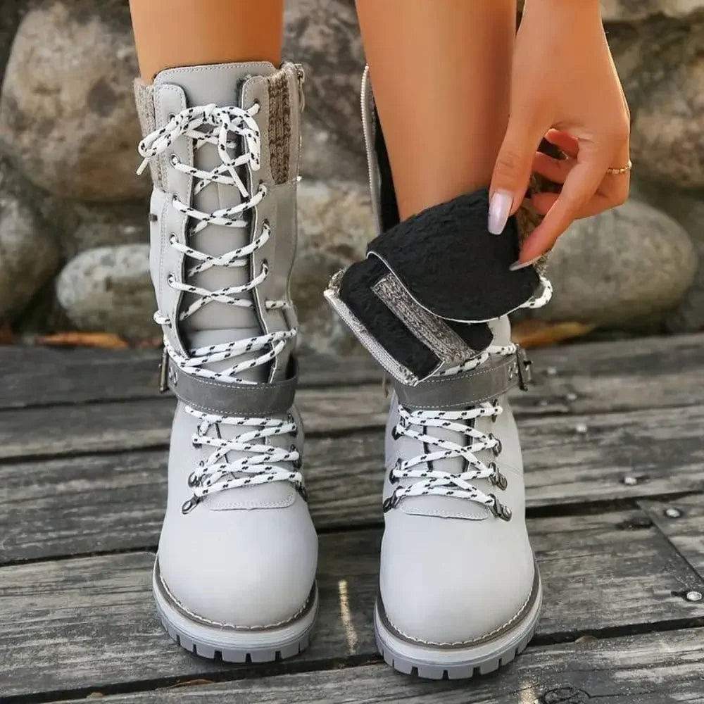 Bottes hautes femme d'hiver à lacets, boucle et semelle antidérapante 15