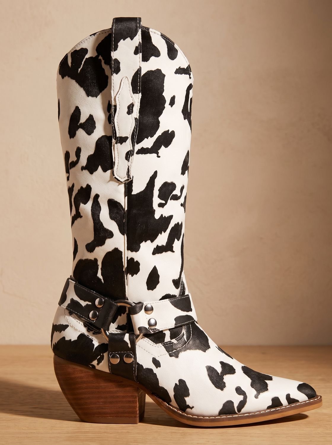 Bottes santiags à imprimé vache bout pointu et talon bloc 4