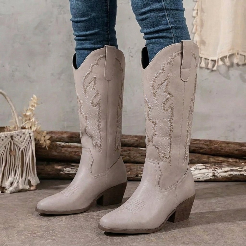 Bottes santiags hautes à broderie arabesque et bout pointu 10