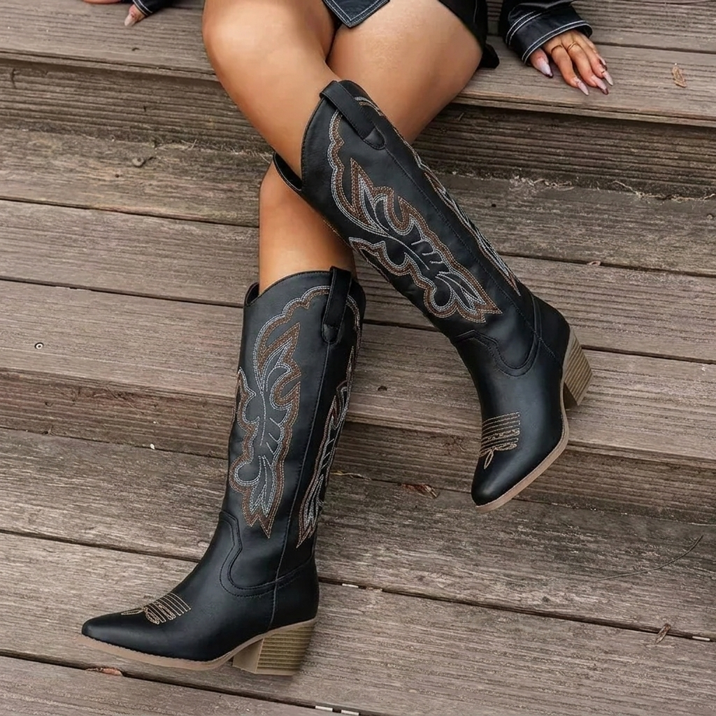 Bottes santiags hautes à broderie arabesque et bout pointu 12