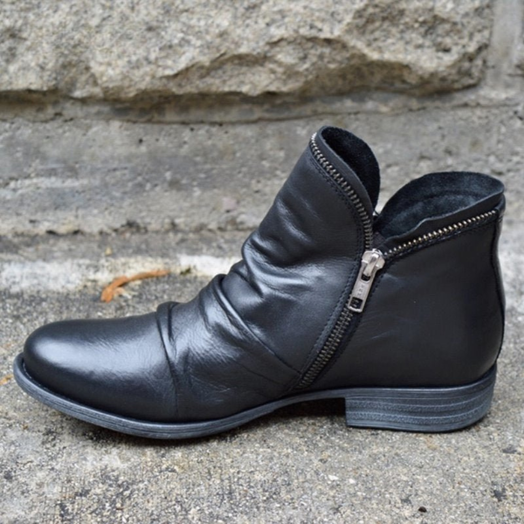 Bottines cuir à zip femme drapées à talon bloc 2