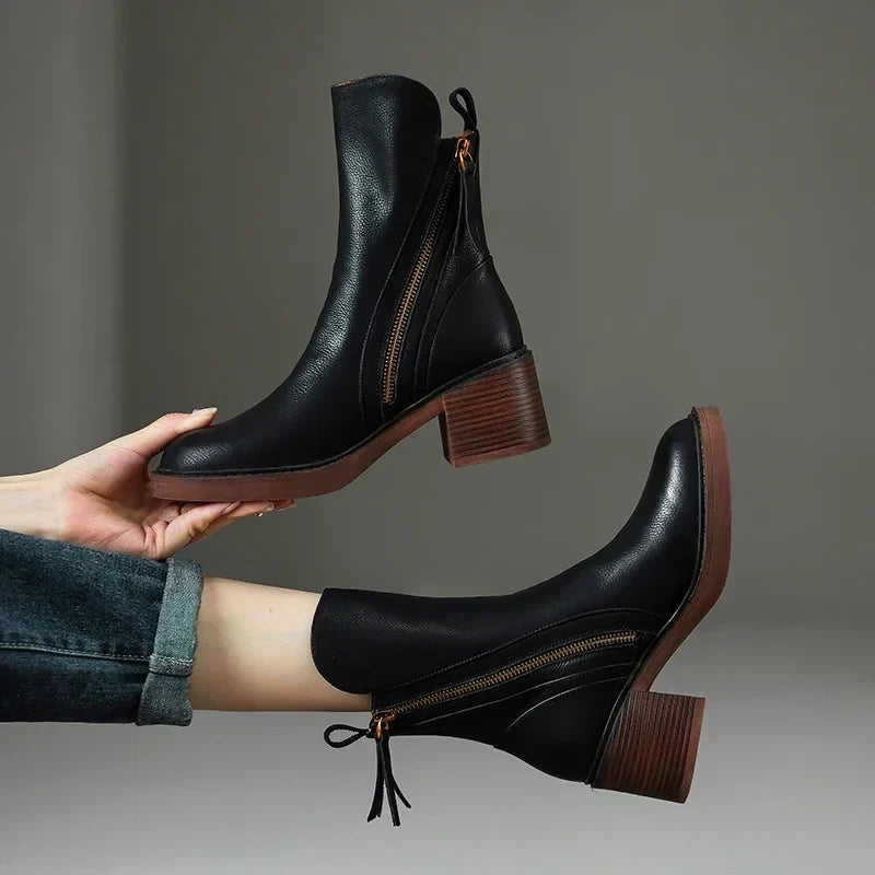 Bottines femme à talon carré et fermeture éclair avant 1