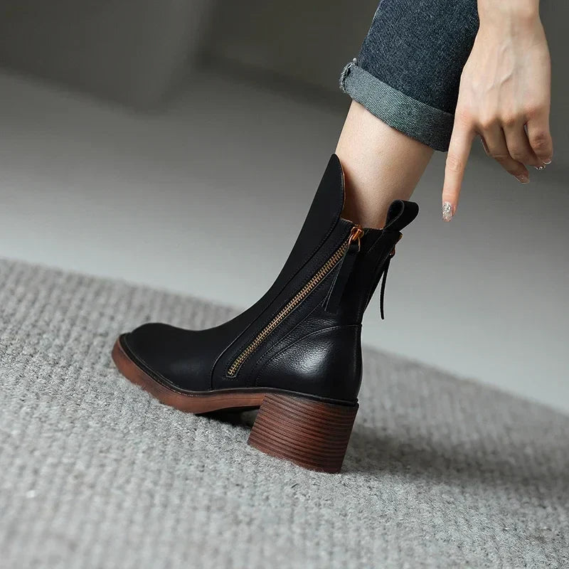 Bottines femme à talon carré et fermeture éclair avant 4