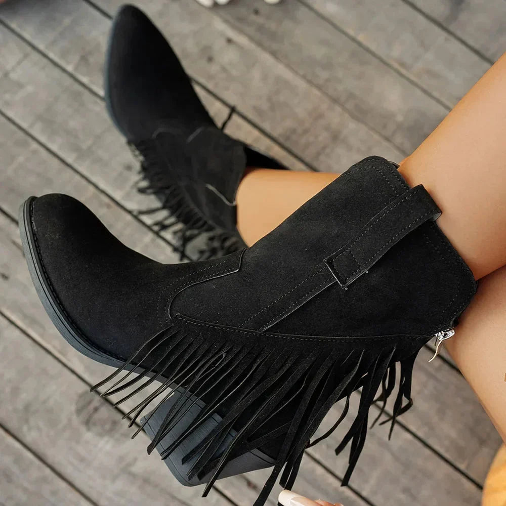Bottines western à franges femme à talon bloc 3