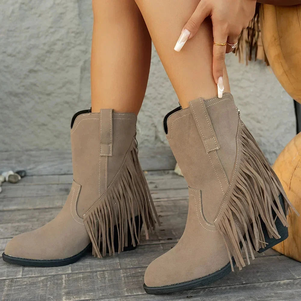 Bottines western à franges femme à talon bloc 5