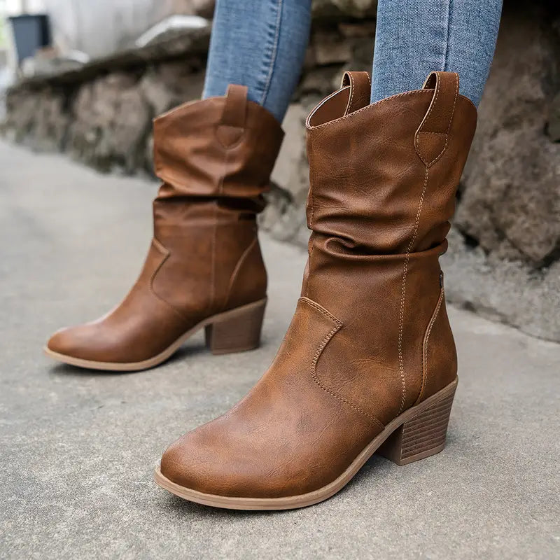 Bottines western femme mi-mollet à bout pointu 1