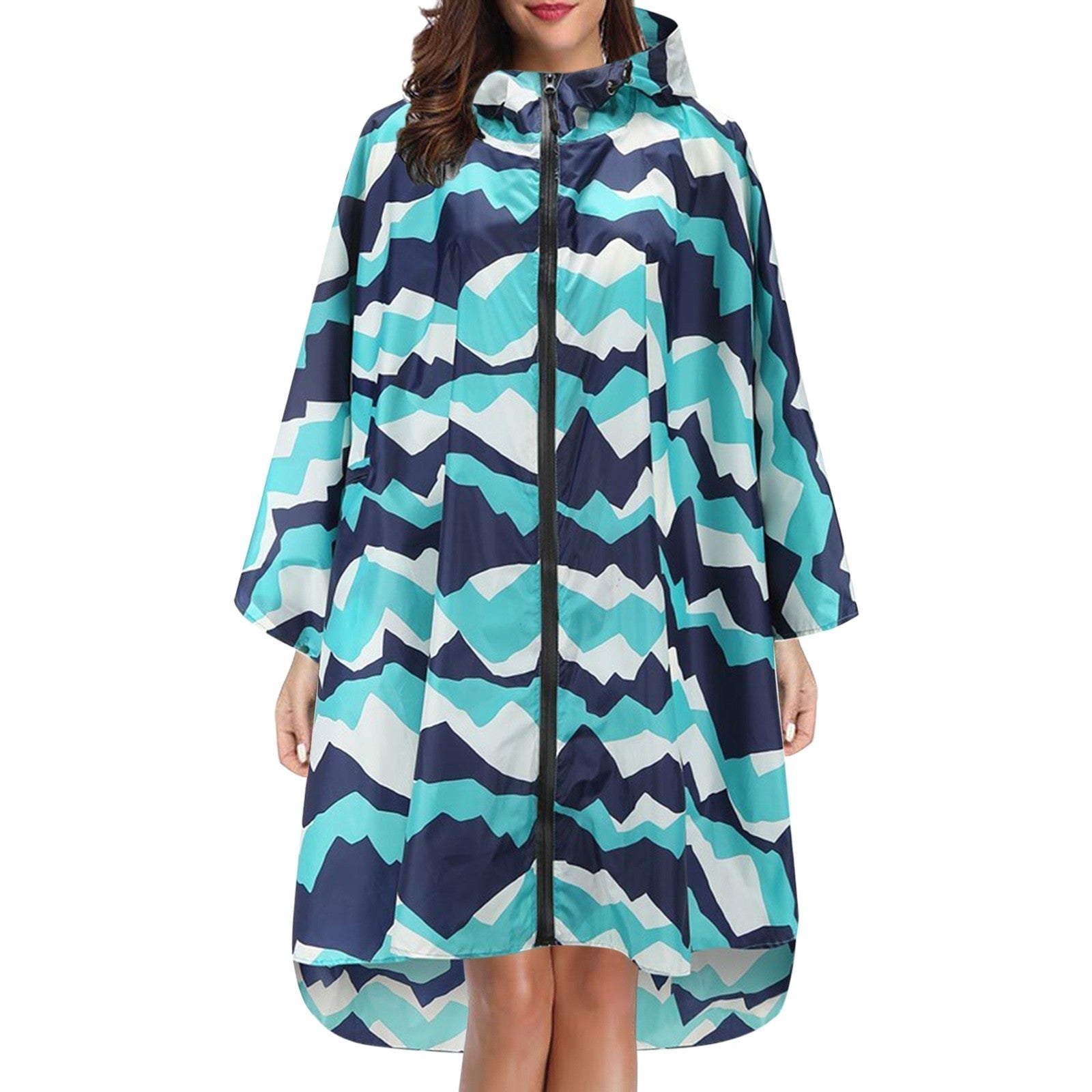 Cape de pluie femme imperméable à capuche avec fermeture éclair et imprimé 3