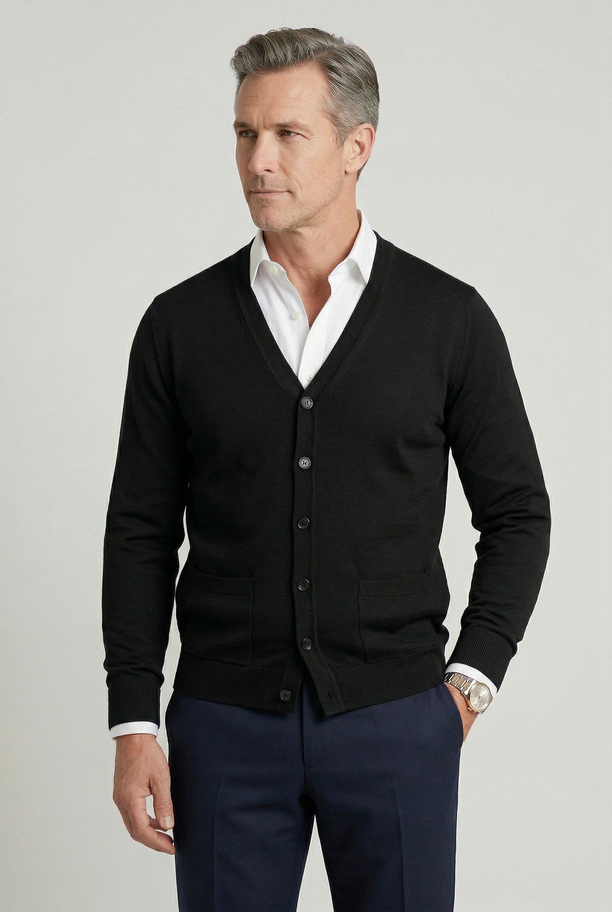 Cardigan homme à col en V boutonné en maille fine à manches longues 8