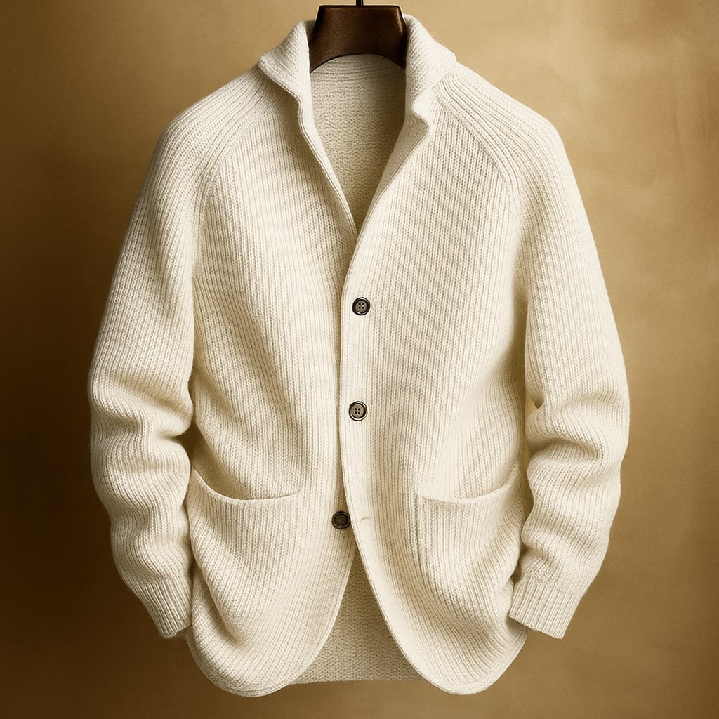 Cardigan homme en laine côtelée à col châle 2