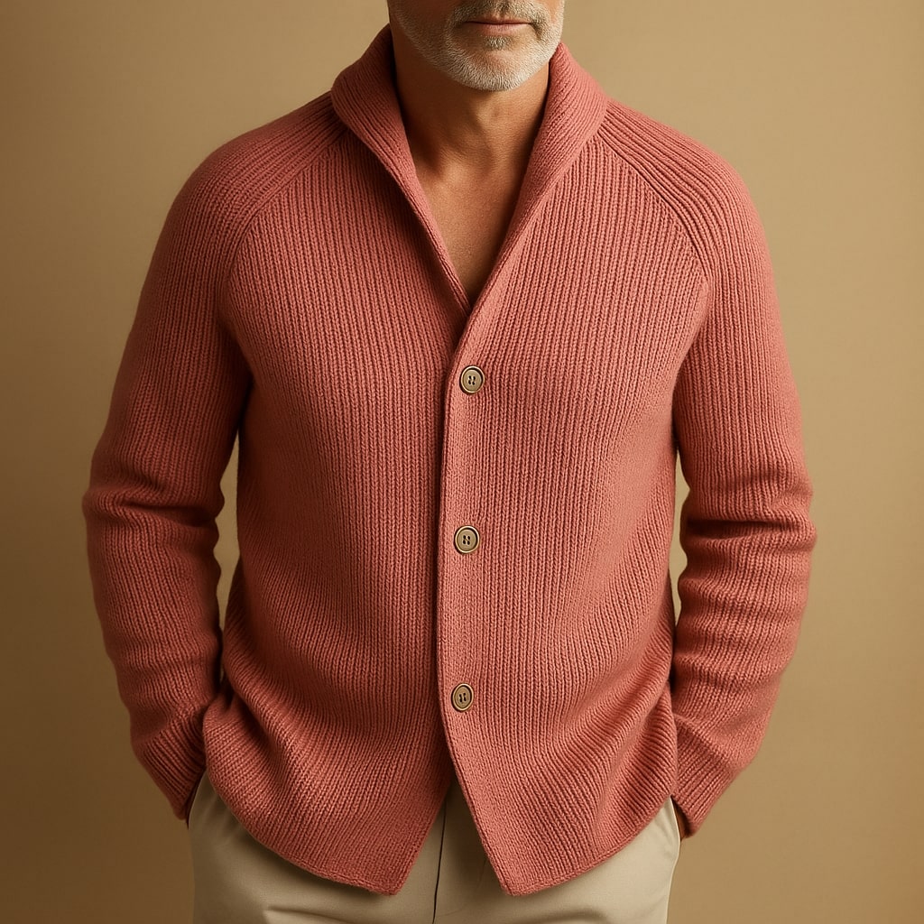 Cardigan homme en laine côtelée à col châle 8