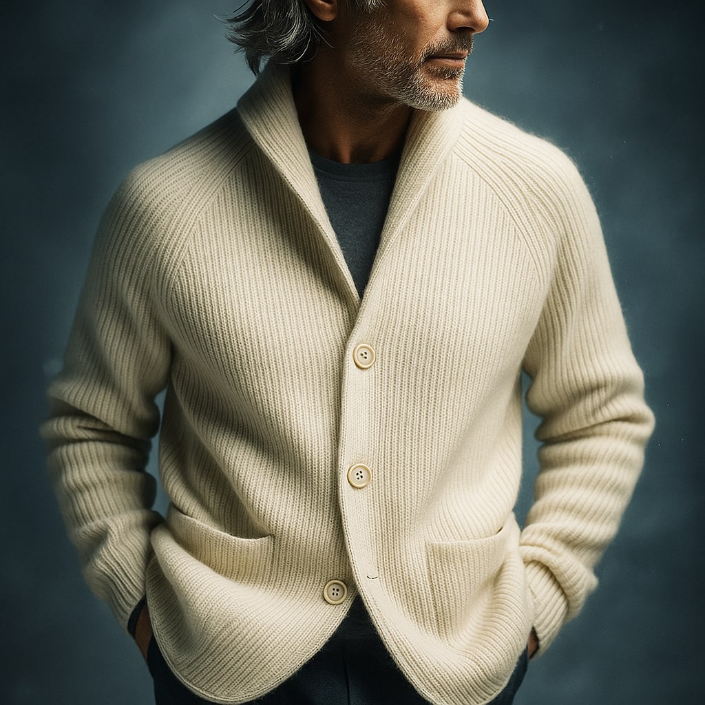 Cardigan homme en laine côtelée à col châle 9