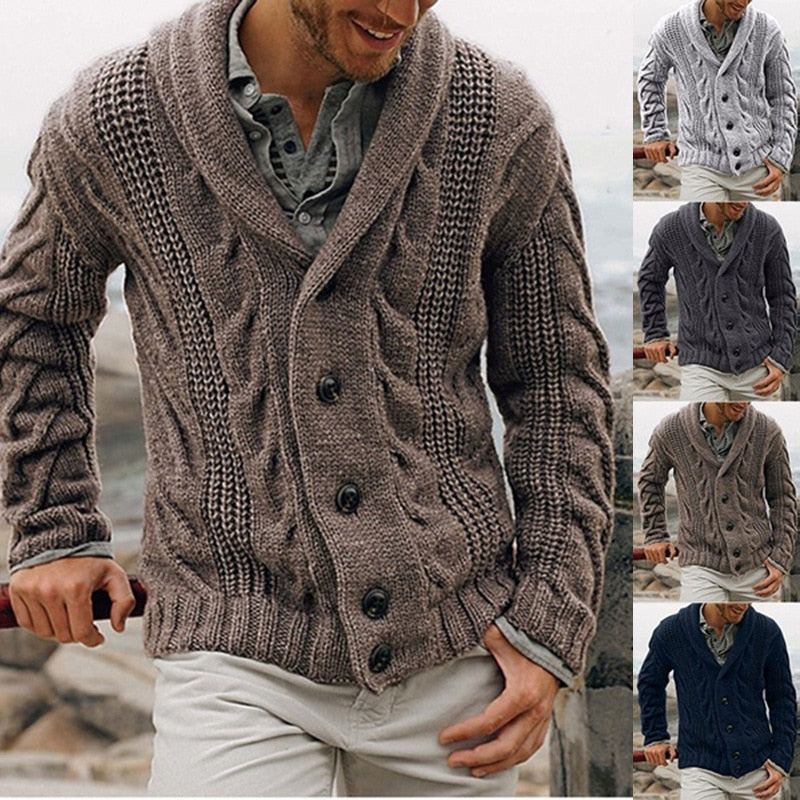 Cardigan homme en laine grosse maille à col châle 5