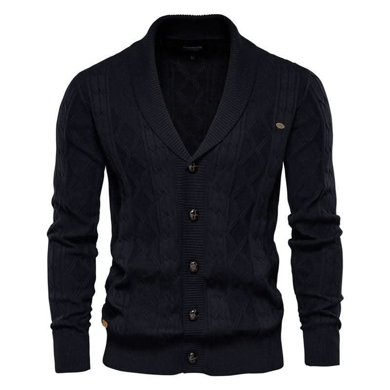 Cardigan homme en maille gaufrée boutonné à col rabattu 2